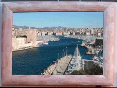 Dcoration d'un pan de mur. Vieux port, imprim et encadr.Format 130 sur 170 cm